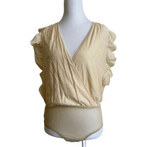 Lulus | Smile Awhile Beige Ruffled Surplice Bodysuit Size XS